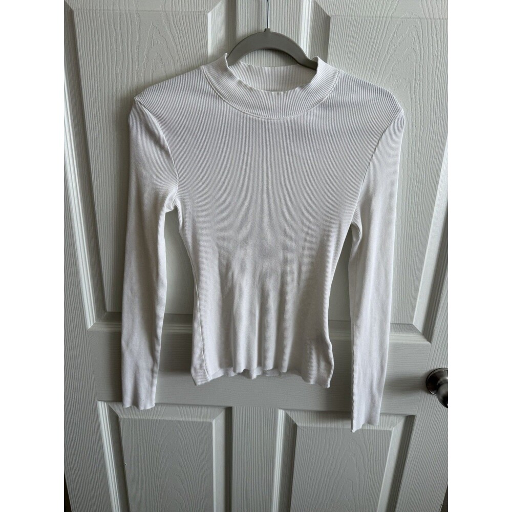Nation LTD Long Sleeve Pullover Sweatshirt Top Mock Neck White Medium M Ribbed